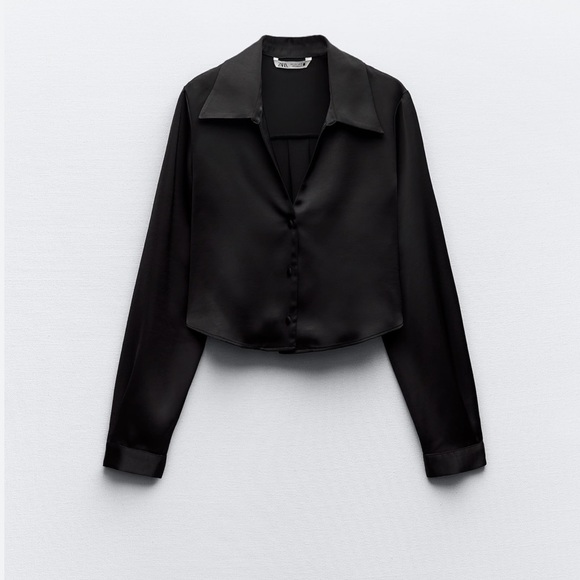 Zara Tops - ZARA SATIN EFFECT CROPPED SHIRT